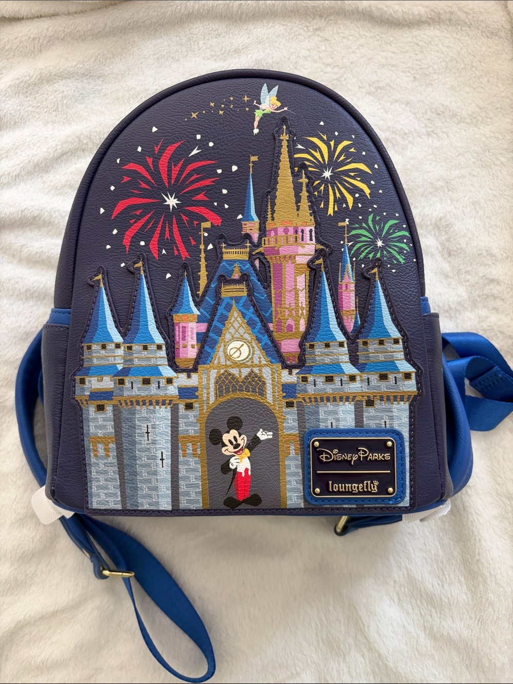 Loungefly Disney World Castle Mini Backpack with Mickey, Tinkerbell, Fireworks